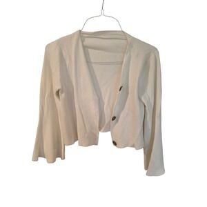 Cropped Waffle Knit Cardigan Off White Cream Bell Sleeve Button Front Sweater M
